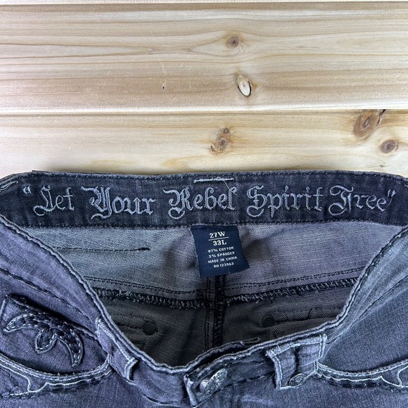 Rebel Spirit Jeans Womens 27 Black Embellished Mid Rise Straight Leg Denim Jeans - Picture 5 of 13